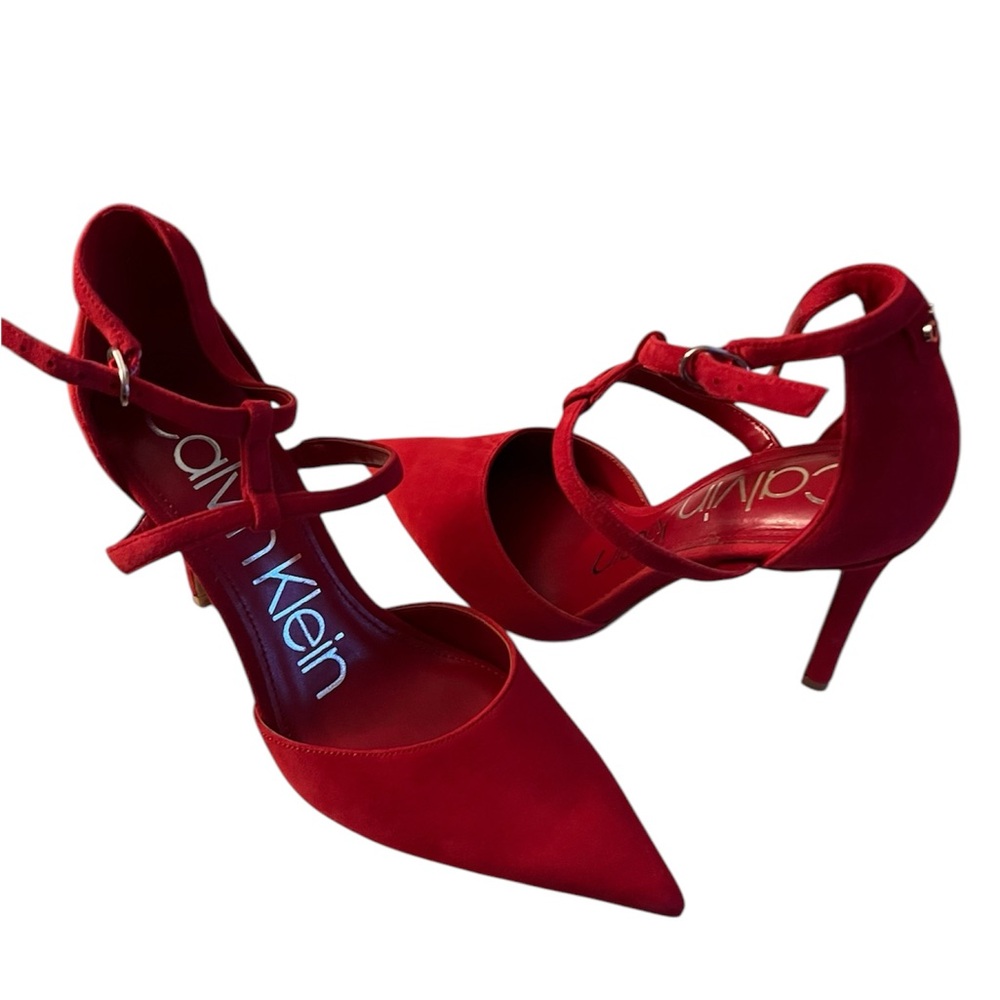 Calvin Klein red suede 4” high heels heel shoes